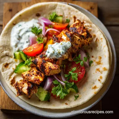 Chicken Souvlaki Recipe for 4 Servings with Charred Finish Recipe Card