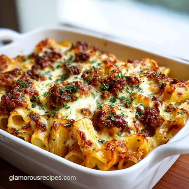 Beef Rigatoni Cheese Bake Crisp Tastes for 8 Servings