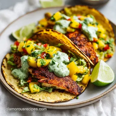 Blackened Fish Tacos for 4 Servings with Smoky Charred Flavor Recipe Card