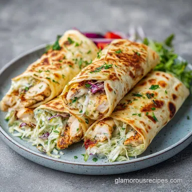 Cheesy Garlic Chicken Wraps 2 in 20 Minutes Recipe Card