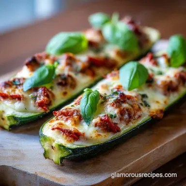 Low Carb Chicken Parmesan Stuffed Zucchini Boat for 4 Servings