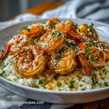 Rich Creamy Garlic Shrimp with Rice for 4 Servings Recipe Card