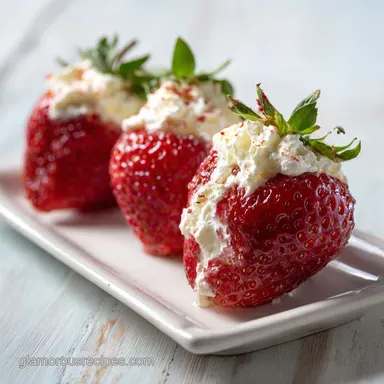 Deviled Strawberries with Creamy Cheesecake Filling Recipe Card