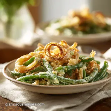 Easy Green Bean Casserole Recipe with Creamy Mushroom Sauce Recipe Card