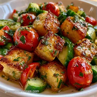 Greek Panzanella Salad for 6 Servings Recipe Card
