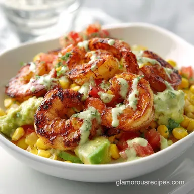 Grilled Shrimp Bowl with Avocado Corn Salsa: 35 Min