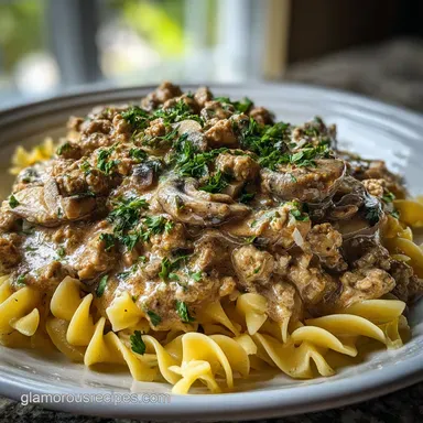 Ground Turkey Stroganoff in 30 Minutes Recipe Card