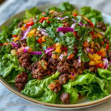 Healthy Taco Salad with Ground Beef Recipe Card