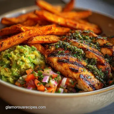 Grilled Herb Chicken Bowl with Sweet Potato Fries for 4 Servings