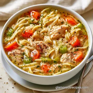 High Protein Chicken Noodle Soup Meal Prep Recipe Card