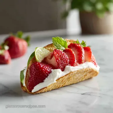 Mini Strawberry Cheesecake Tacos: Crispy Cinnamon Dessert Shells Recipe Card