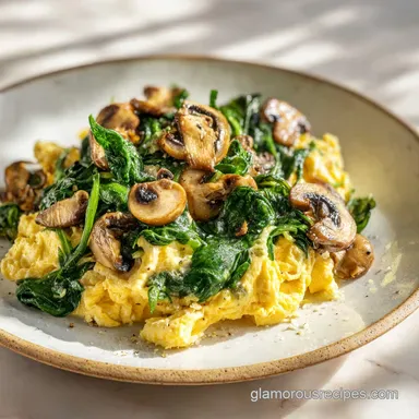 Mushroom Spinach Scrambled Eggs in 10 Minutes Recipe Card
