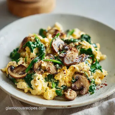 Mushroom Spinach Scrambled Eggs in 10 Minutes