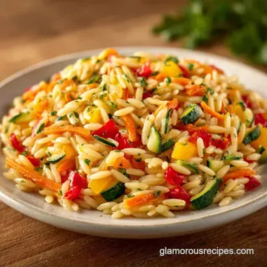 Rainbow Orzo Salad in 25 Minutes Recipe Card