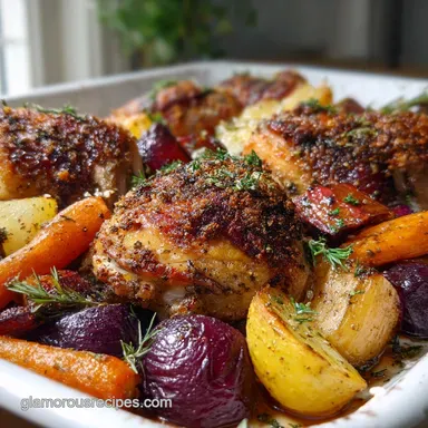 Healthy Dinner Recipe with Roasted Chicken and Vegetables Recipe Card