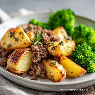 Savory Ground Beef with Herb-Roasted Potatoes for 4 Servings