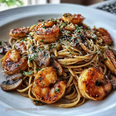 Shrimp Mushroom Pasta in 25 Minutes | Creamy Garlic & Mushroom Sauce Recipe Card