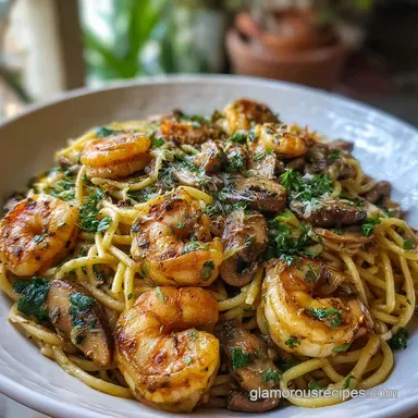 Shrimp Mushroom Pasta in 25 Minutes | Creamy Garlic & Mushroom Sauce