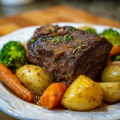 Slow Cooker Pot Roast with Garlic and Vegetables for 7 Servings Recipe Card
