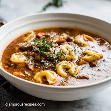 Slow Cooker Creamy Sausage Tortellini Soup for 6 Servings Recipe Card