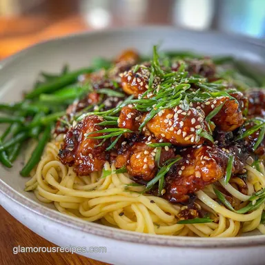 Sticky Garlic Chicken Noodles with Velvety Glaze Recipe Card