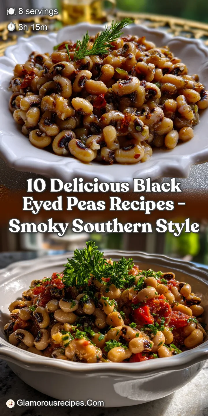 Close-up of a steaming spoonful of black-eyed peas. The creamy texture is visible, contrasted by the firmness of the peas ...