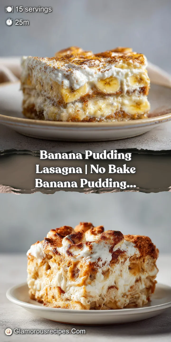 Close-up view of smooth, golden banana pudding between soft vanilla wafer layers, topped with peaks of white whipped cream.