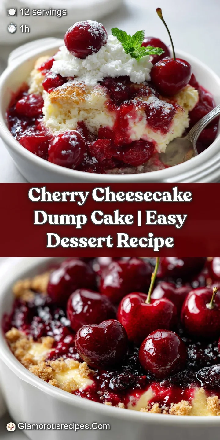 Close-up of creamy, swirled cheesecake filling studded with glossy red cherries; graham cracker crumbs offer textural cont...