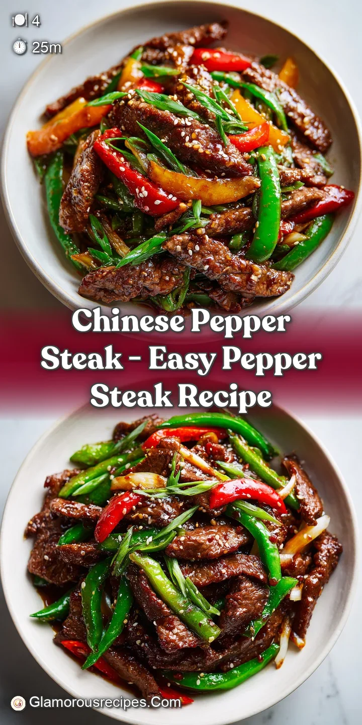 Glossy, savory sauce coats tender, thinly sliced beef and crisp, emerald green bell pepper strips.