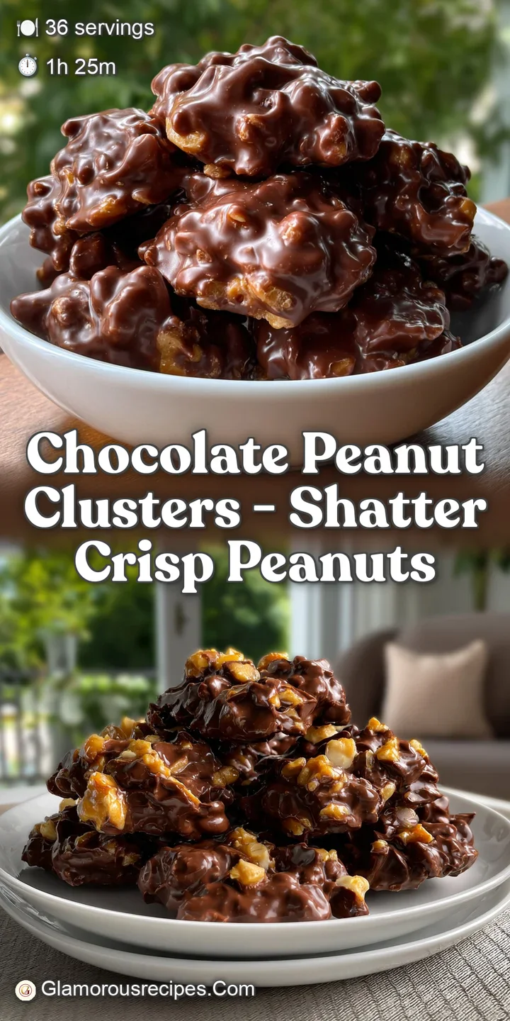 Close-up of a chocolate peanut cluster with a glossy sheen. The smooth, dark chocolate envelops crunchy peanuts, a delight...