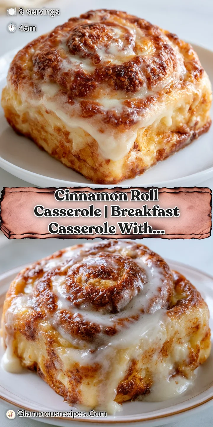 Close-up of warm, golden pastry layers with gooey cinnamon swirls and melting white glaze dripping down.