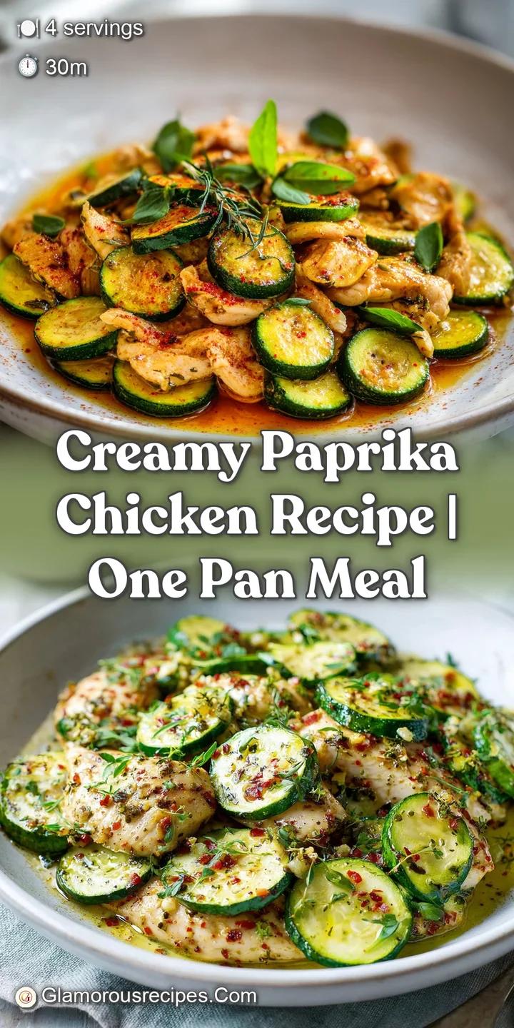 Close-up reveals juicy chicken bathed in a luscious, vibrant paprika sauce, highlighting the creamy texture and inviting a...