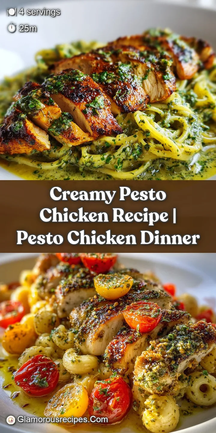 Close-up shot of tender chicken coated in rich, creamy pesto sauce, highlighting the vibrant green and the juicy texture o...