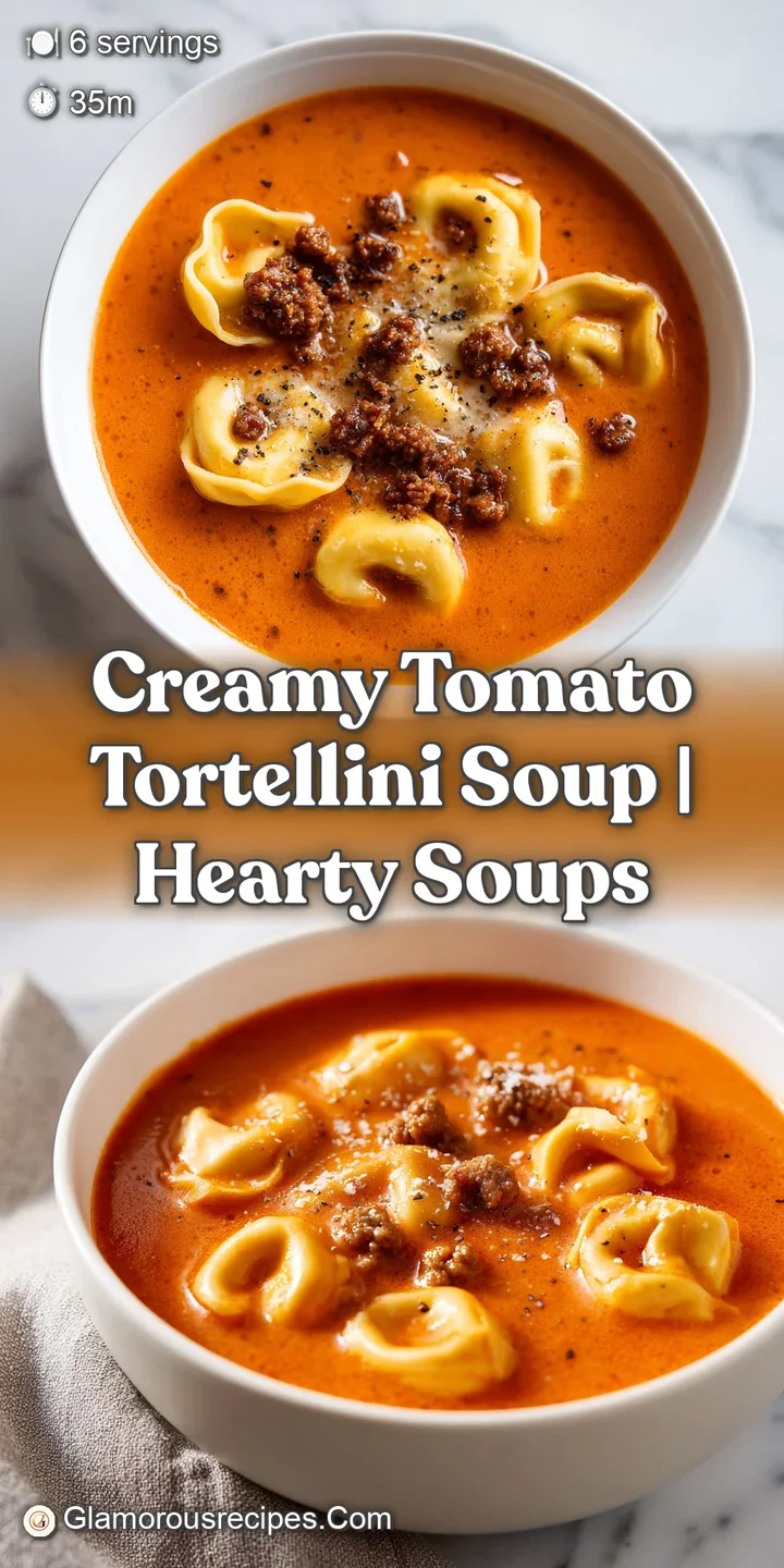 Close-up of a plump pasta ring coated in rich, velvety tomato broth with a swirl of cream and black pepper.