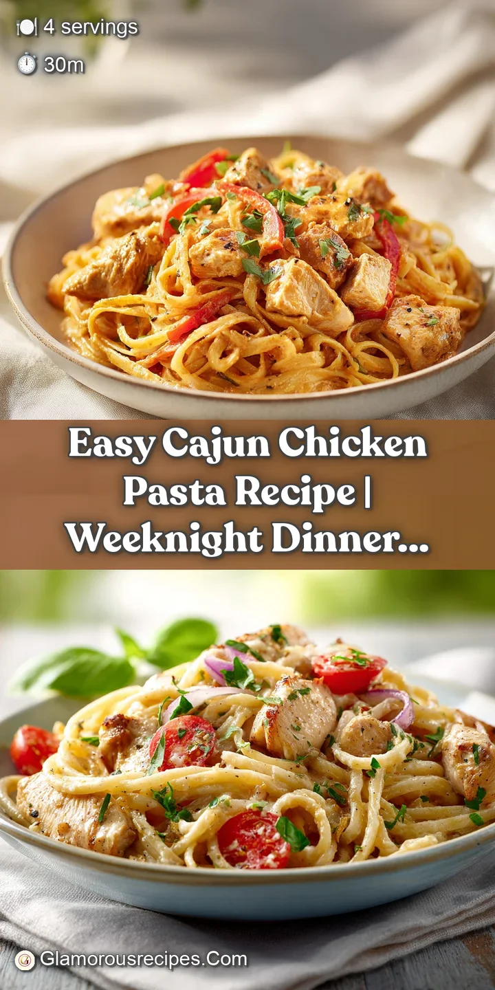 Close-up of Cajun chicken pasta. Creamy sauce coats every noodle and piece of chicken. Glimmering oil and spice create depth.