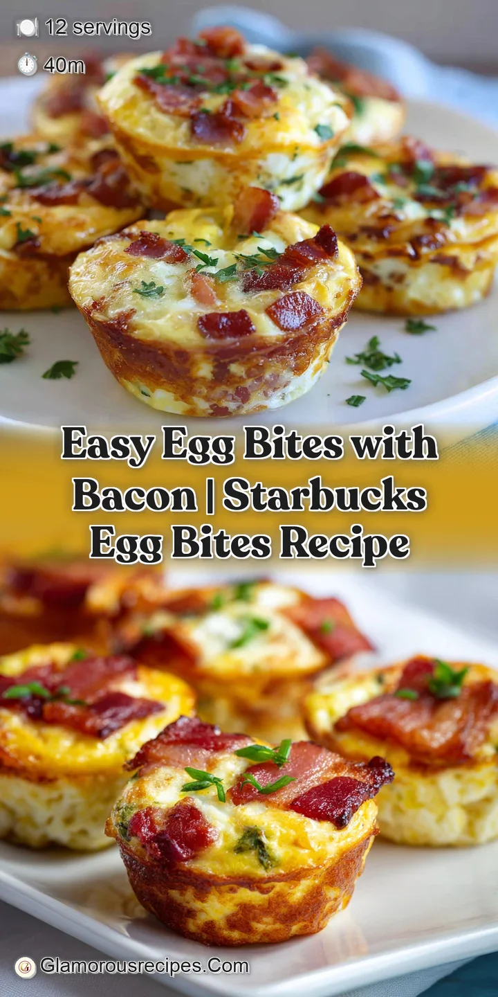 Close-up of a fluffy, golden egg bite with crispy bacon pieces. Hints of pepper and chives, promising a rich, savory flavor.