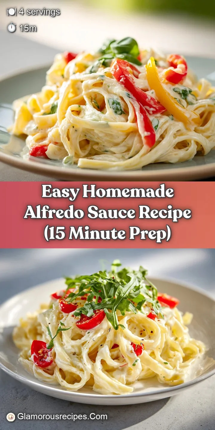 Close-up of luscious, ivory Alfredo clinging to tender noodles; flecks of pepper and parsley add visual interest and hints...