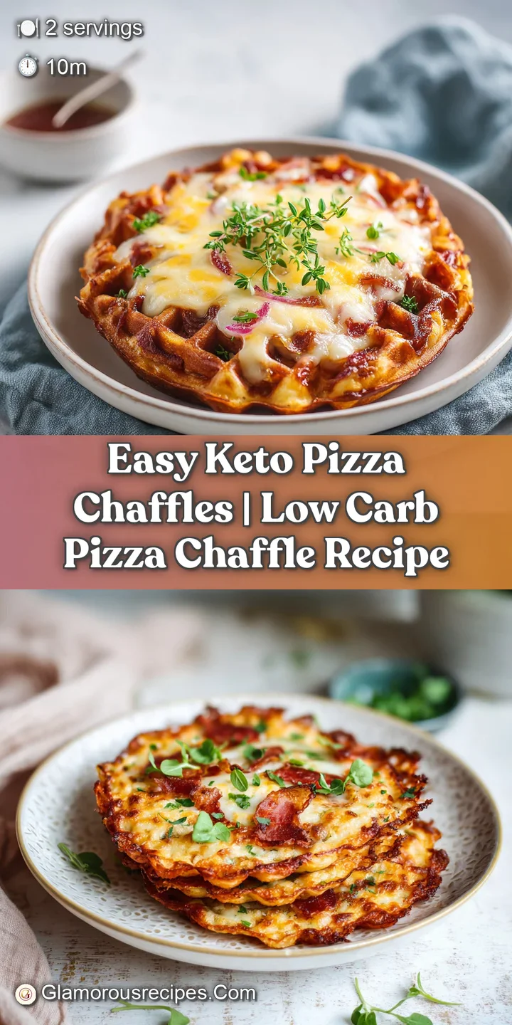 Close-up of a perfectly crisp chaffle crust with melted cheese and a rich tomato sauce.