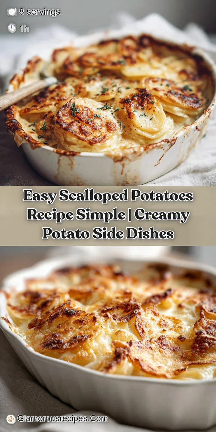 Close-up of bubbly, golden-brown scalloped potatoes. The creamy sauce peeks through layers of perfectly sliced potatoes.