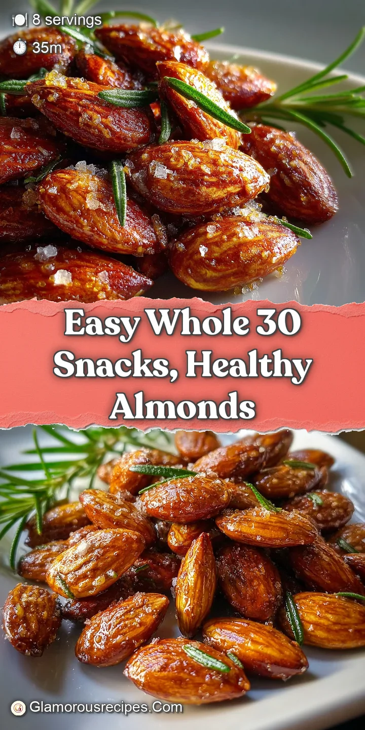 Close-up of savory roasted almonds with visible flakes of sea salt and chopped herbs, promising an irresistible salty and ...