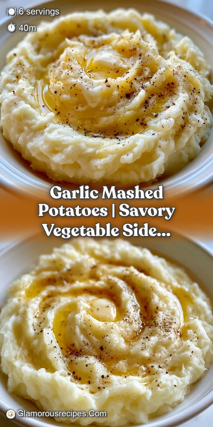 Extreme close-up of fluffy, whipped white potatoes with visible bits of toasted garlic and a glossy butter glaze.