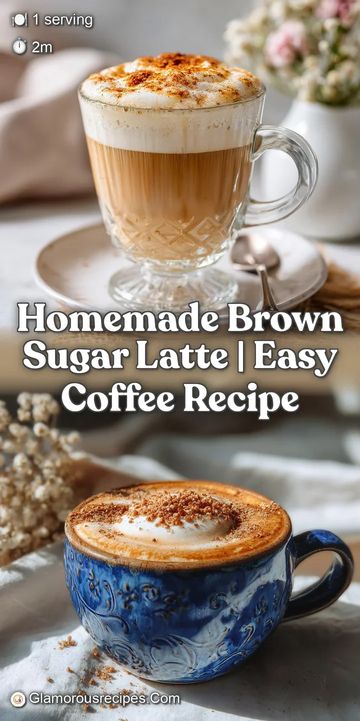 Close-up of a brown sugar latte, velvety layers of coffee and milk visible. Steamy wisps, rich color depth, and inviting t...