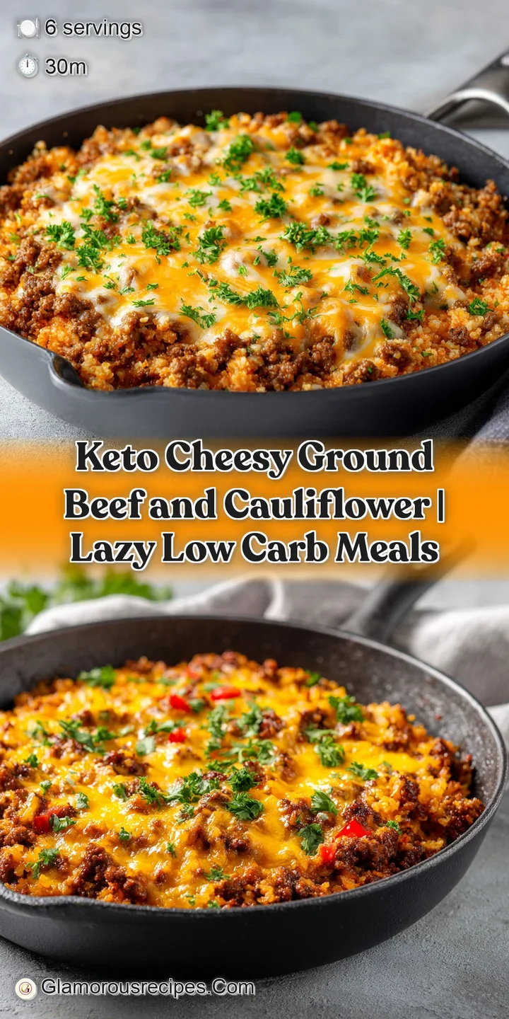Close-up of creamy, melted cheese clinging to tender cauliflower and seasoned ground beef, glistening under the light.