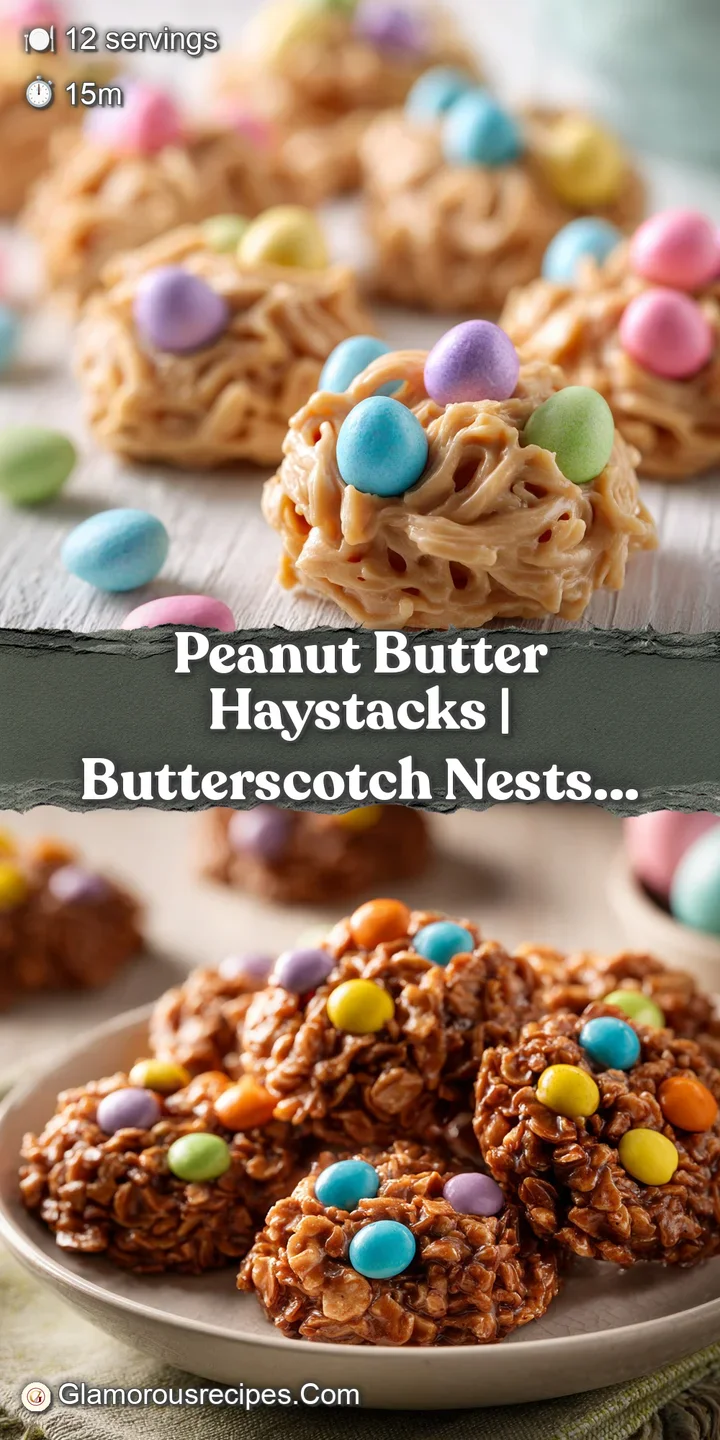 A glistening butterscotch haystack, its intricate texture bursting with peanuts and chocolate