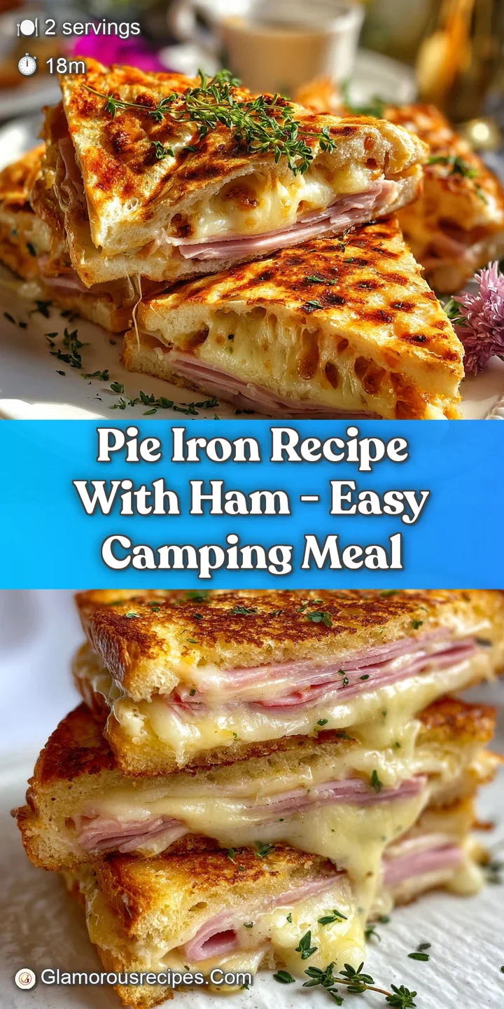 Close-up shot of a crispy, golden pie iron creation, melted cheese glistening, highlighting the warm, inviting texture of ...