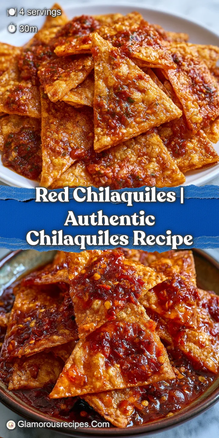 Close-up of crispy tortilla chips coated in a rich red sauce, finished with creamy cheese and sliced red onions.