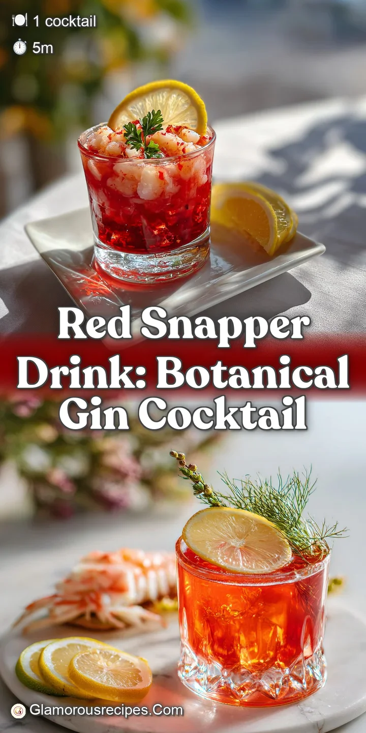 Close-up of a refreshing cocktail showcasing a rich, layered red color, glistening condensation, and a sprig of fresh herbs.