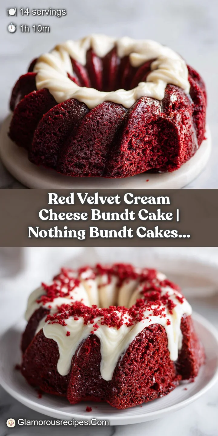 Close-up of a ruby-red bundt cake slice, revealing a fluffy texture and creamy white frosting swirls.