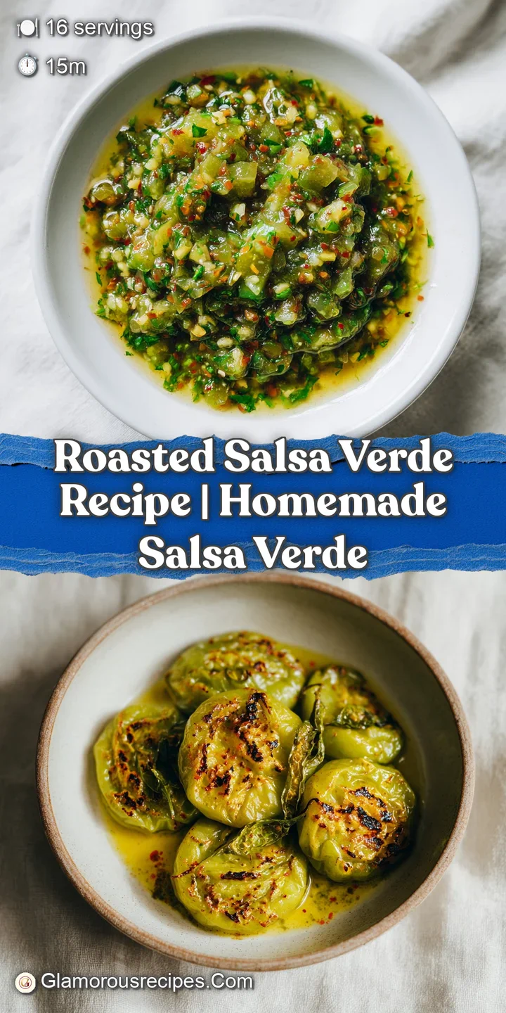 Close-up texture of chunky, smoky roasted green salsa, glistening with olive oil and flecks of spice.