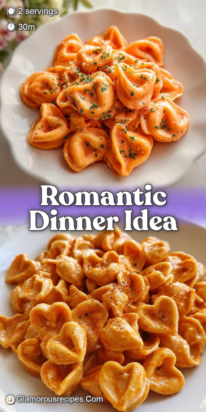 Close-up reveals velvety tomato vodka sauce clinging to heart-shaped pasta, enticing aroma implied through vibrant colors.